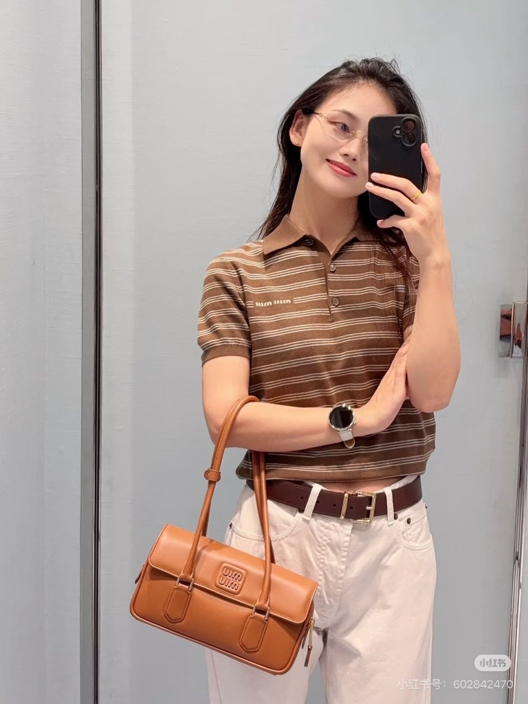 Miu Miu Square-Buckle Baguette Shoulder Bag — model