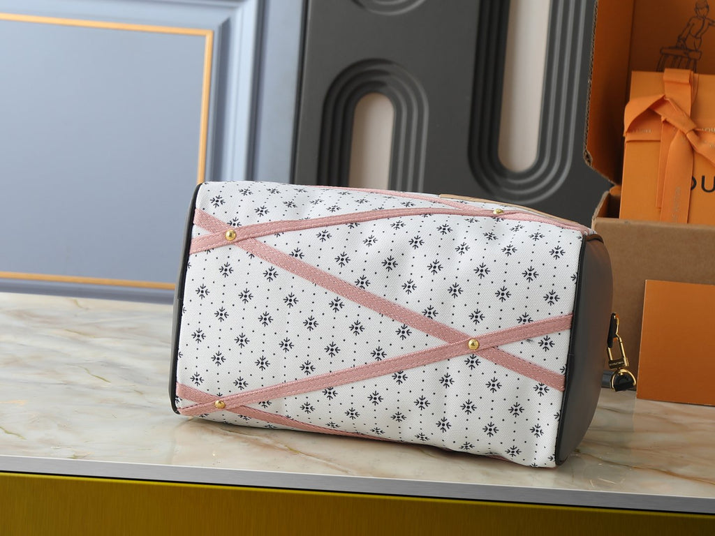 Louis Vuitton Speedy Soft Pink-Band Textile Handbag — detail