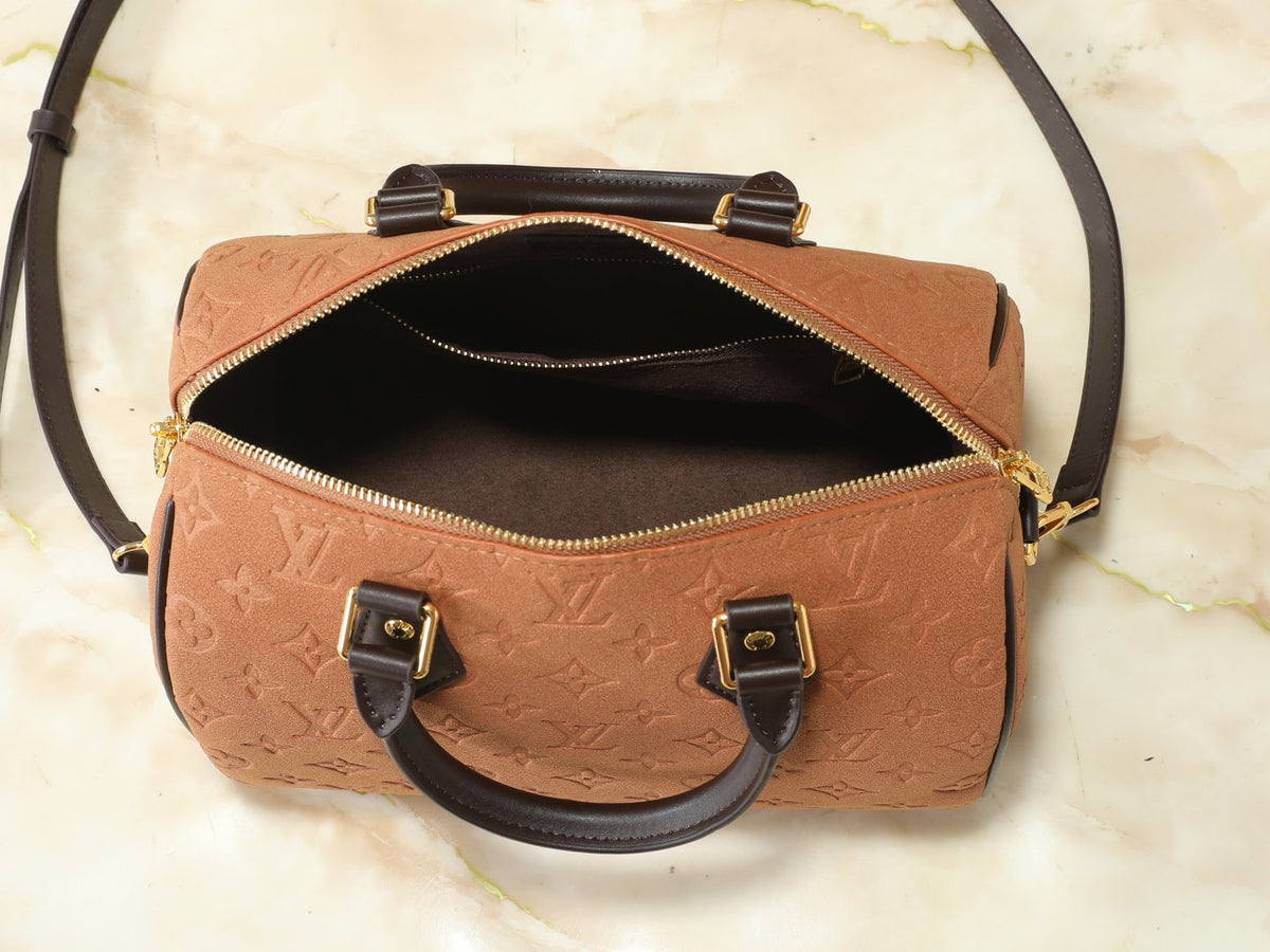 Louis Vuitton Speedy Bandoulière Embossed Suede Handbag — detail