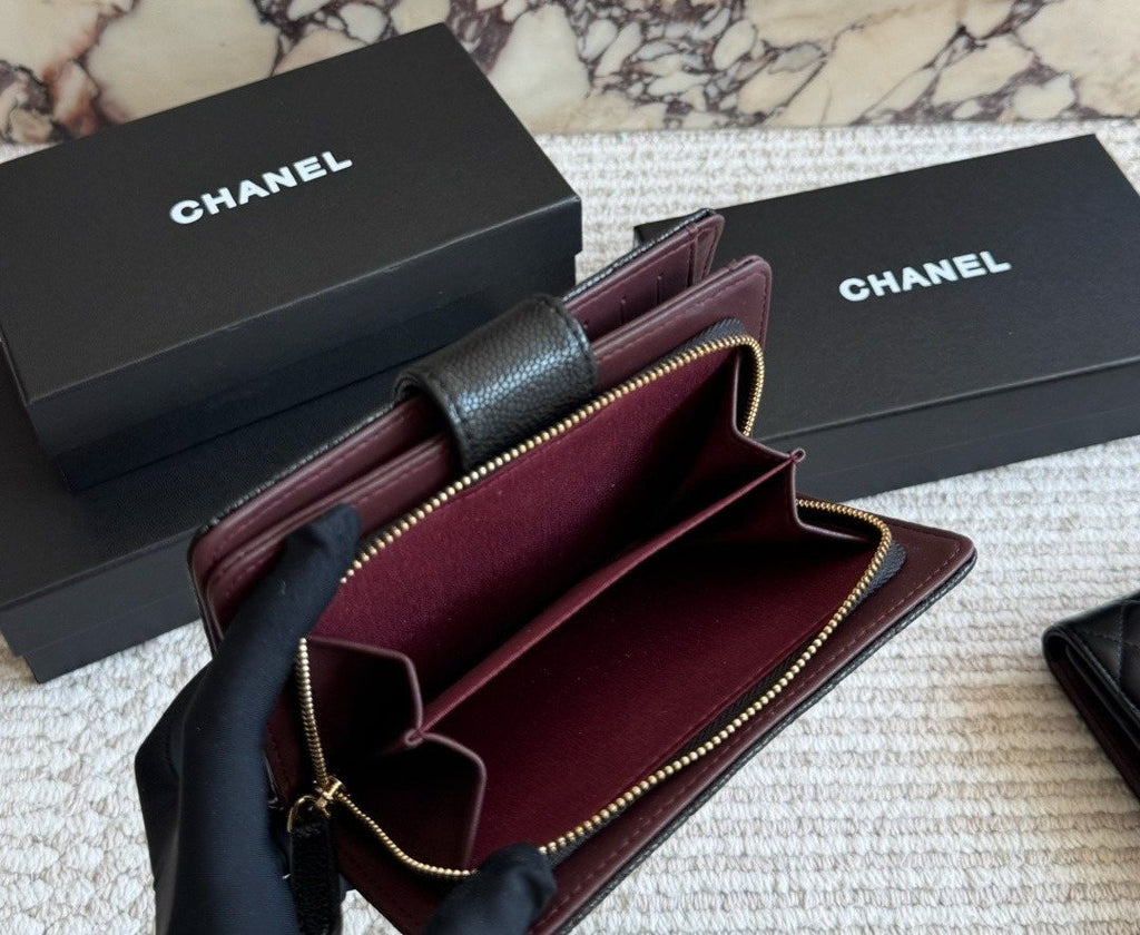 Chanel Diamond-Quilted Tab Wallet — detail