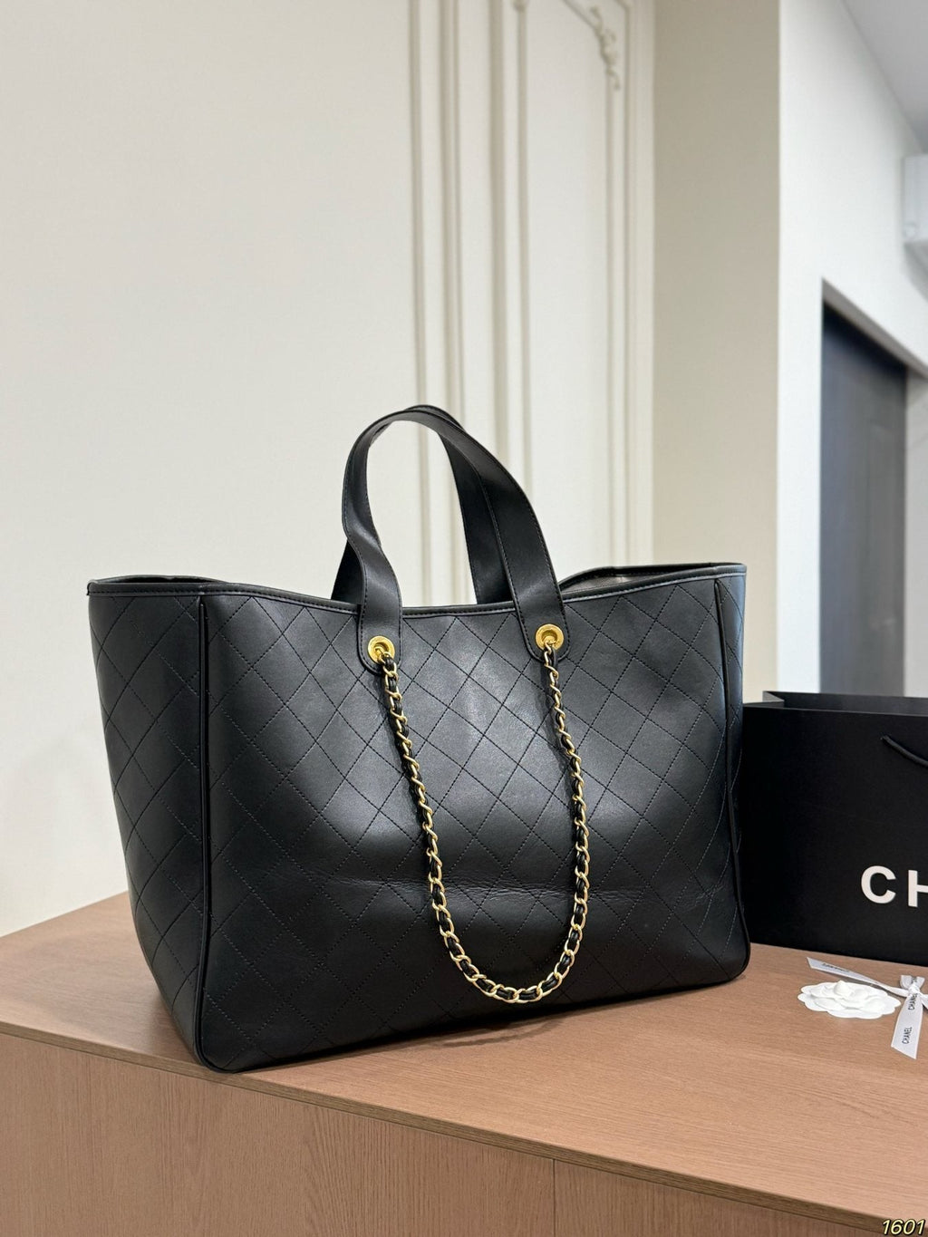 Chanel Diamond-Quilted Chain Tote — back