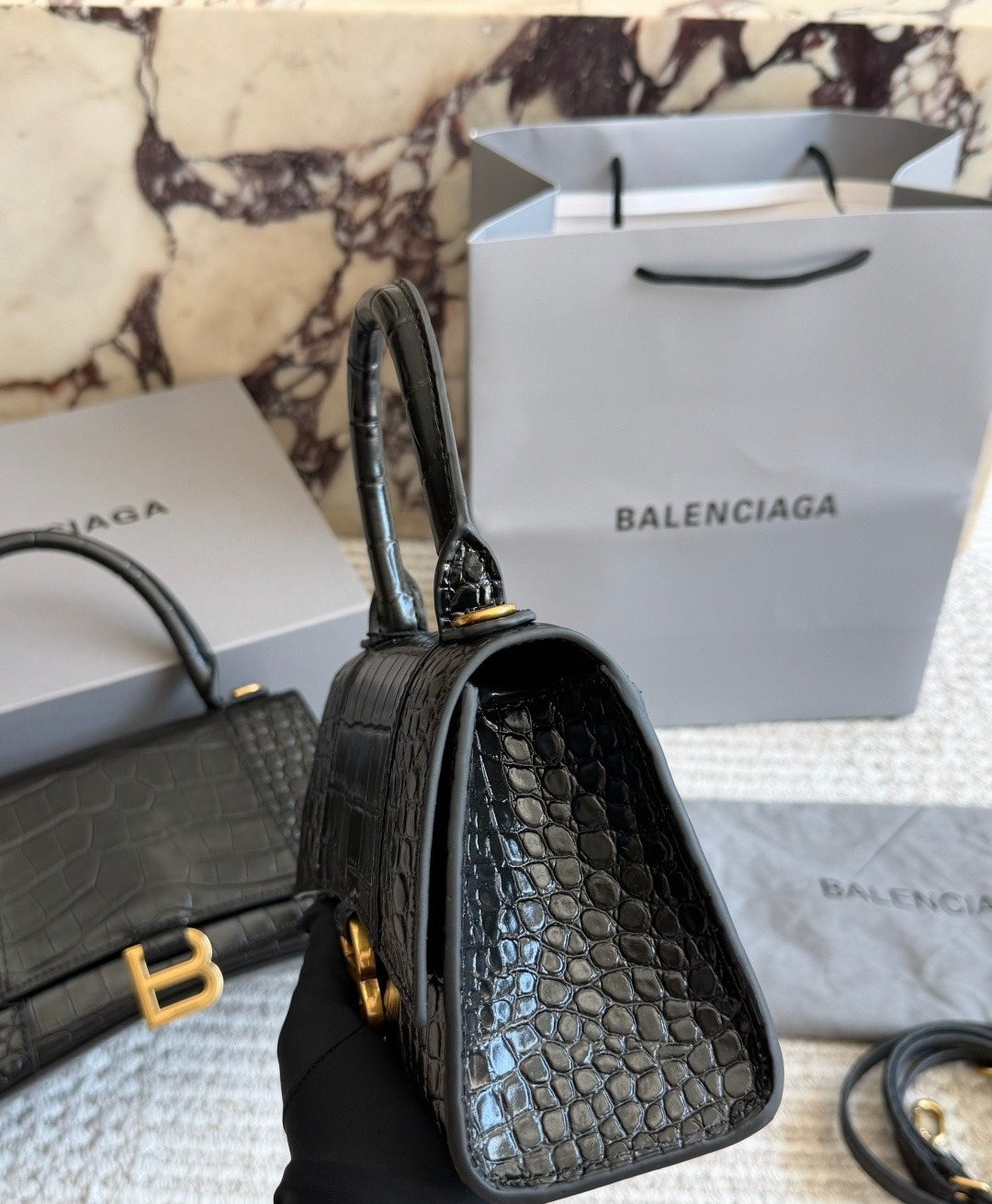 Balenciaga Hourglass Top-Handle Shoulder Bag — side