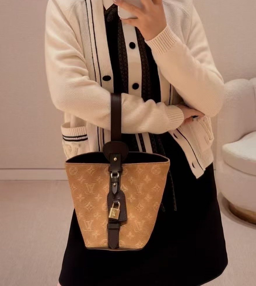Louis Vuitton Allin BB Monogram Bucket Bag — model