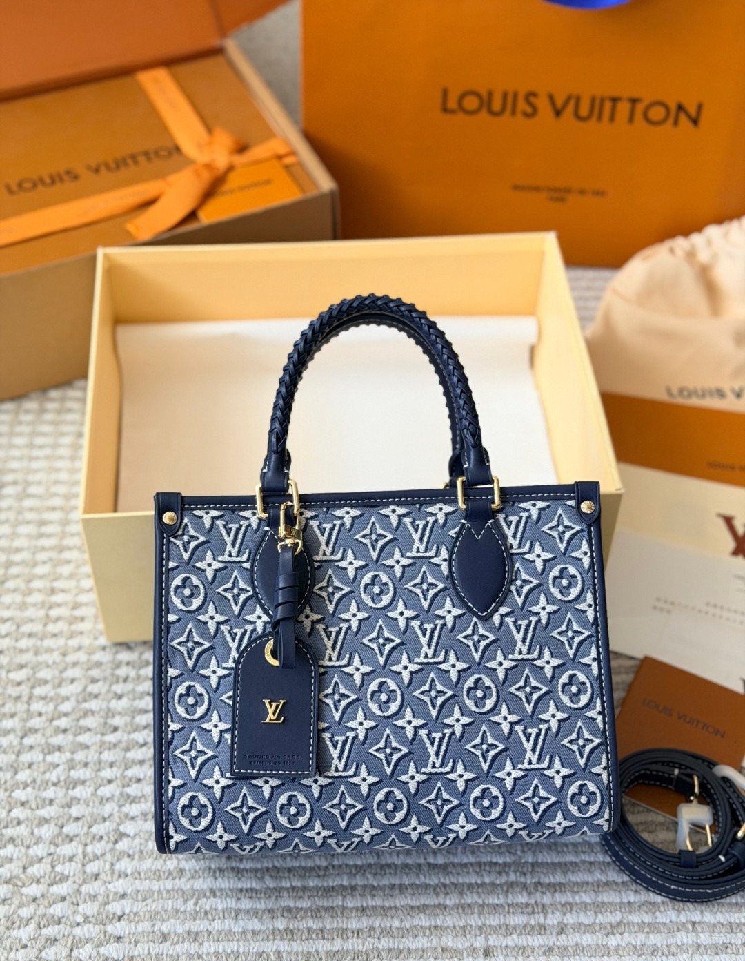 Louis Vuitton OnTheGo Denim Monogram Tote — front