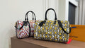 Graphic Print Barrel Handbag with Black Handles — hero