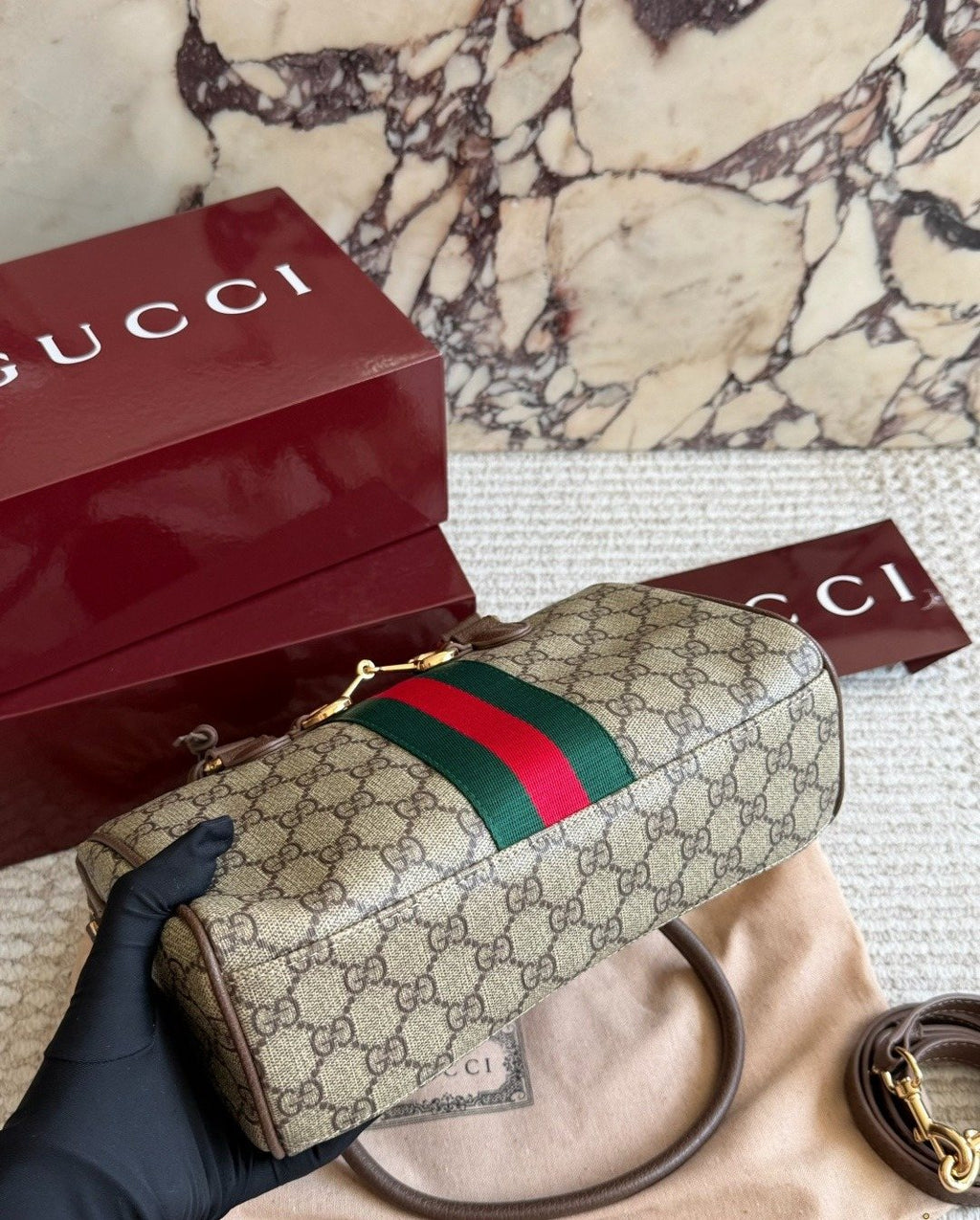 Gucci Borsetto Monogram Boston Bag — detail