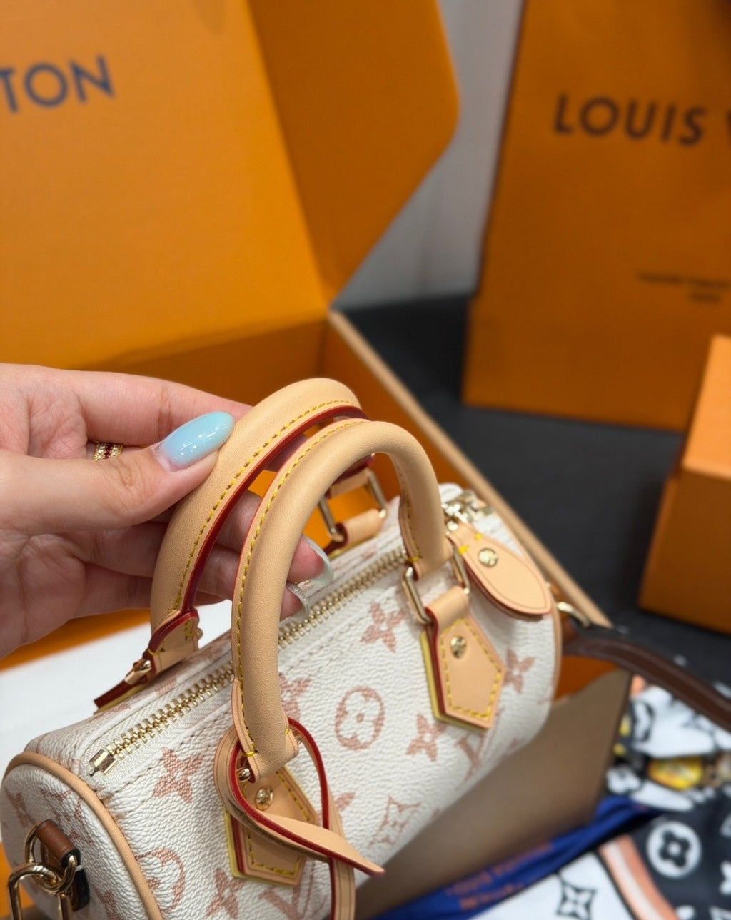 Louis Vuitton Nano Speedy Cream Monogram Bag — detail