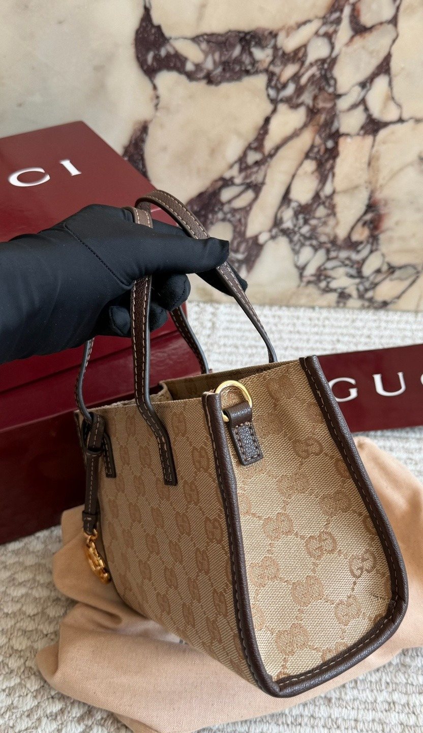 Gucci GG Pattern Tote with Double-G Ornament — side