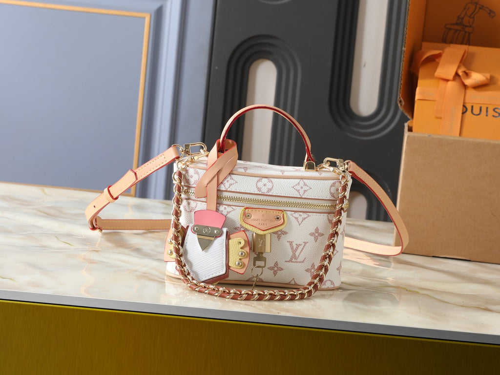 Louis Vuitton Vanity Chain Pouch in Cream and Pink Monogram — hero