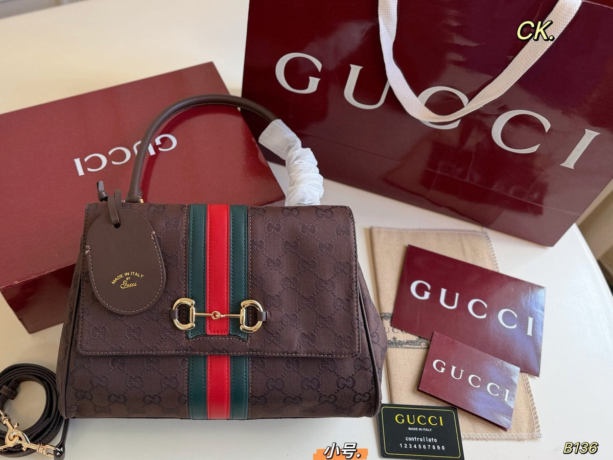Gucci Paparazzo Monogram Horsebit Top-Handle Bag — front