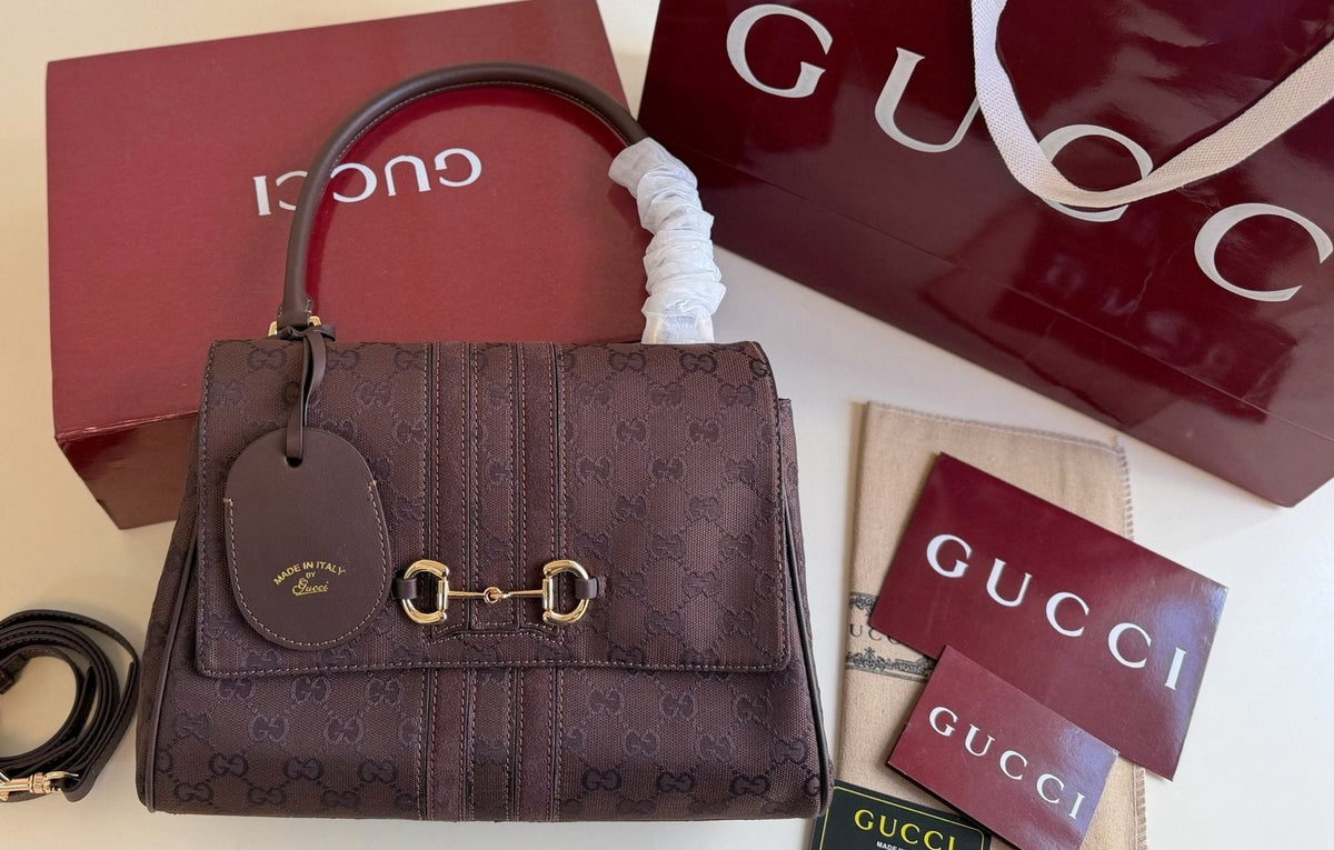 Gucci Paparazzo Monogram Horsebit Top-Handle Bag — front
