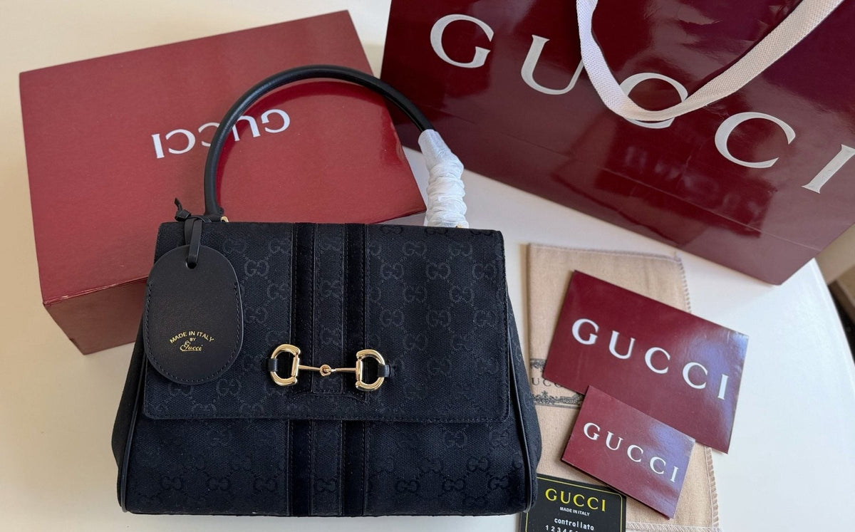 Gucci Paparazzo Monogram Horsebit Top-Handle Bag — front