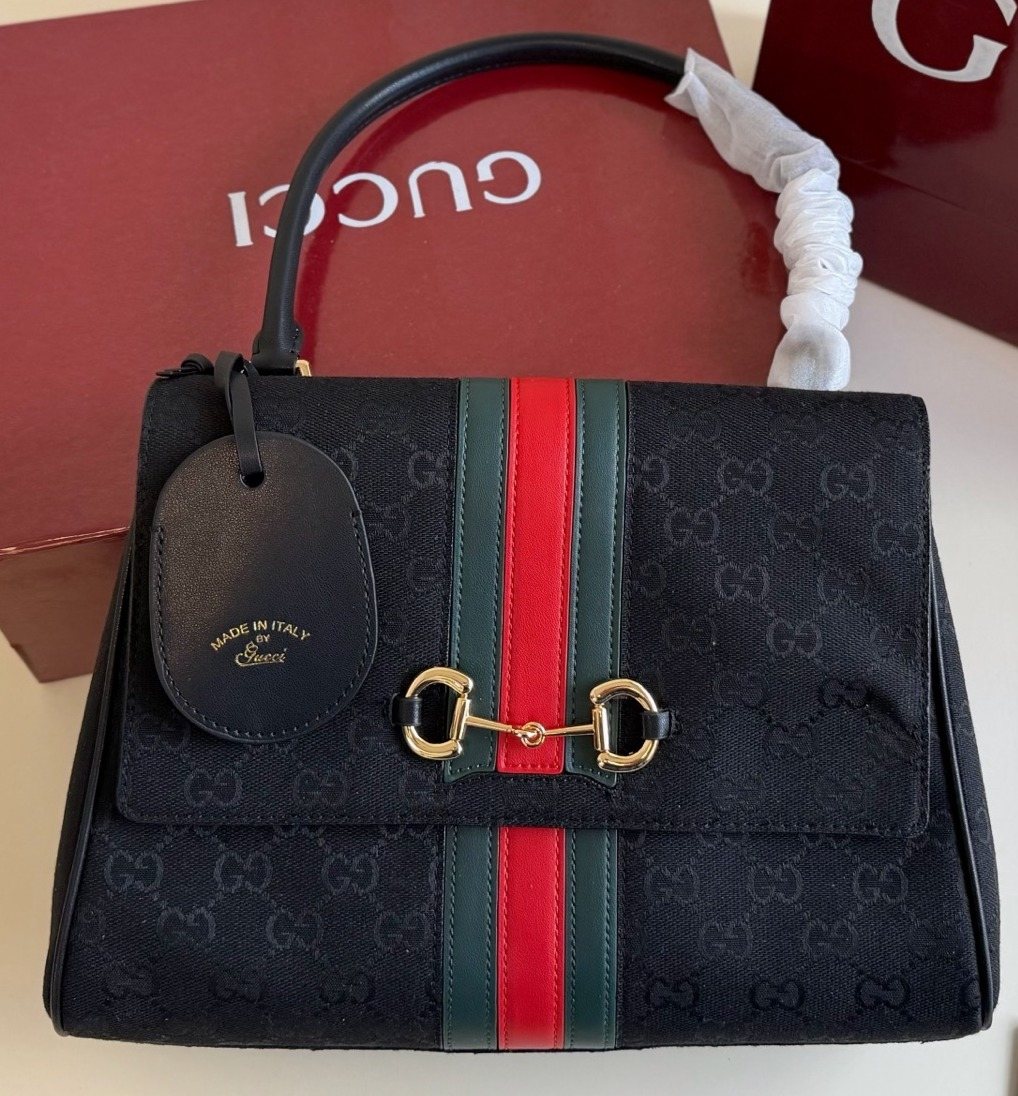 Gucci Paparazzo Monogram Horsebit Top-Handle Bag — front