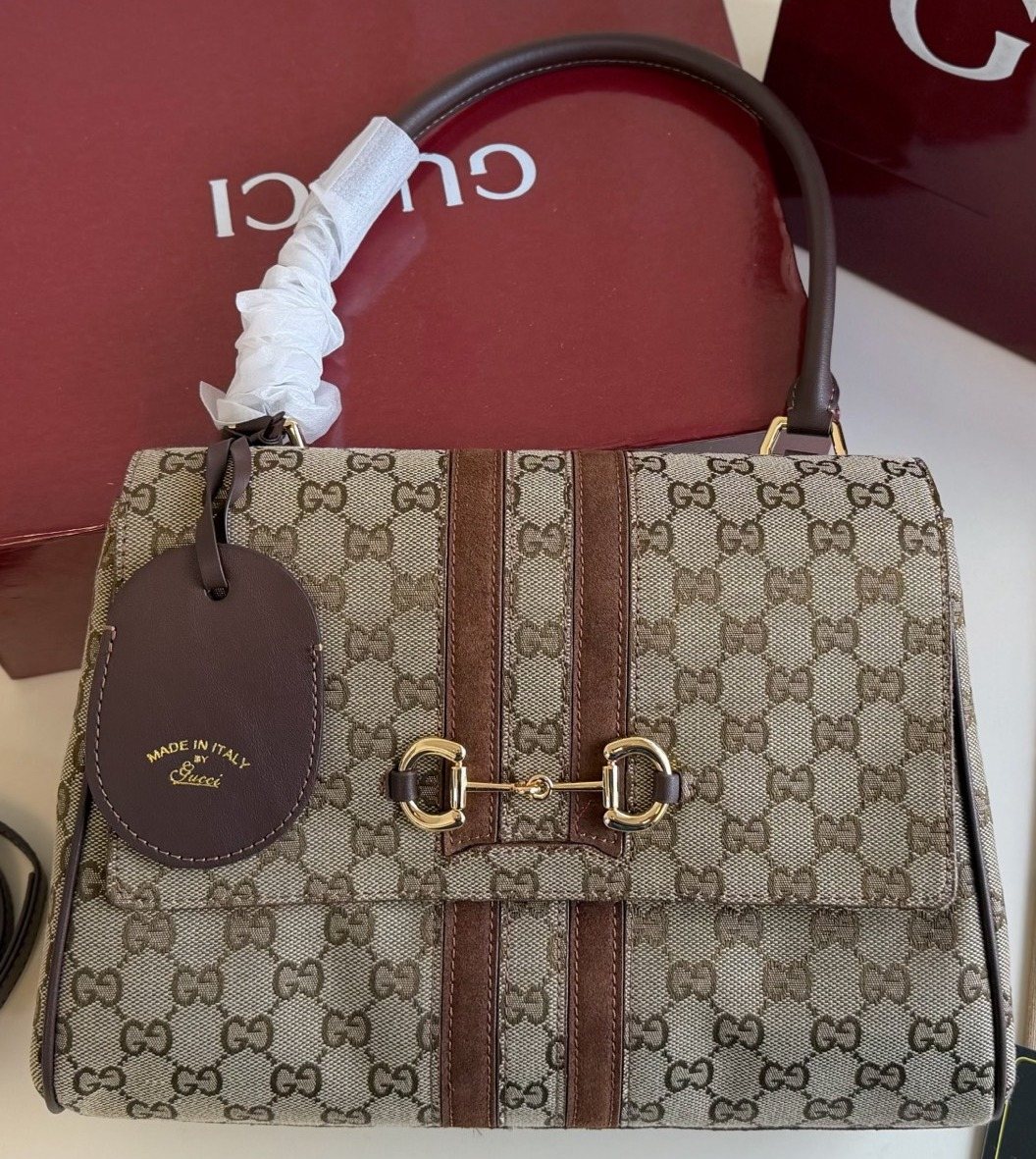 Gucci Paparazzo Monogram Horsebit Top-Handle Bag — front