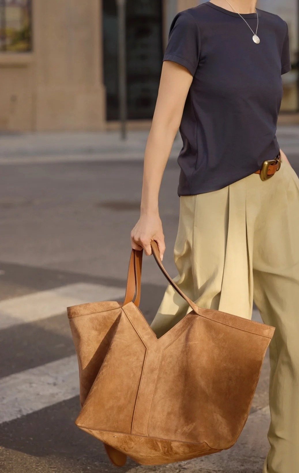 Saint Laurent Y Tote with Suede-Like Finish — model