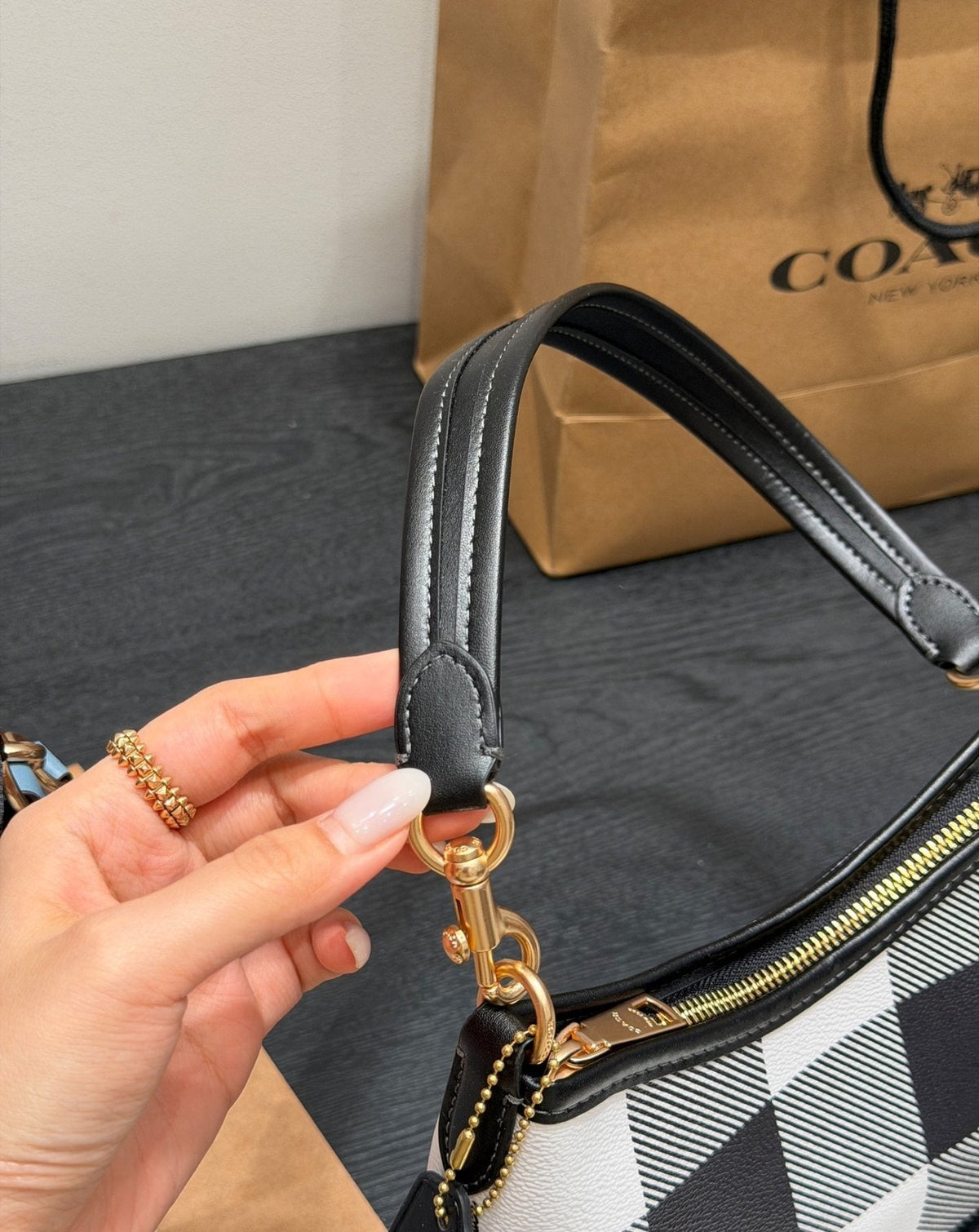 Coach Laurel Check Shoulder Bag — detail