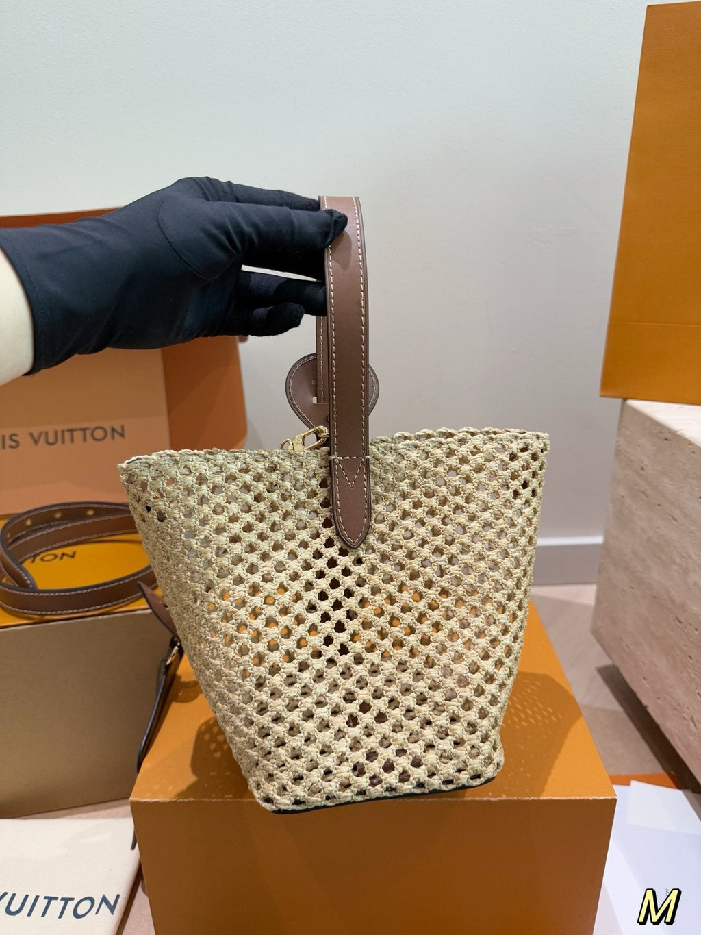 Louis Vuitton Woven Bucket Bag with Monogram Pouch — back
