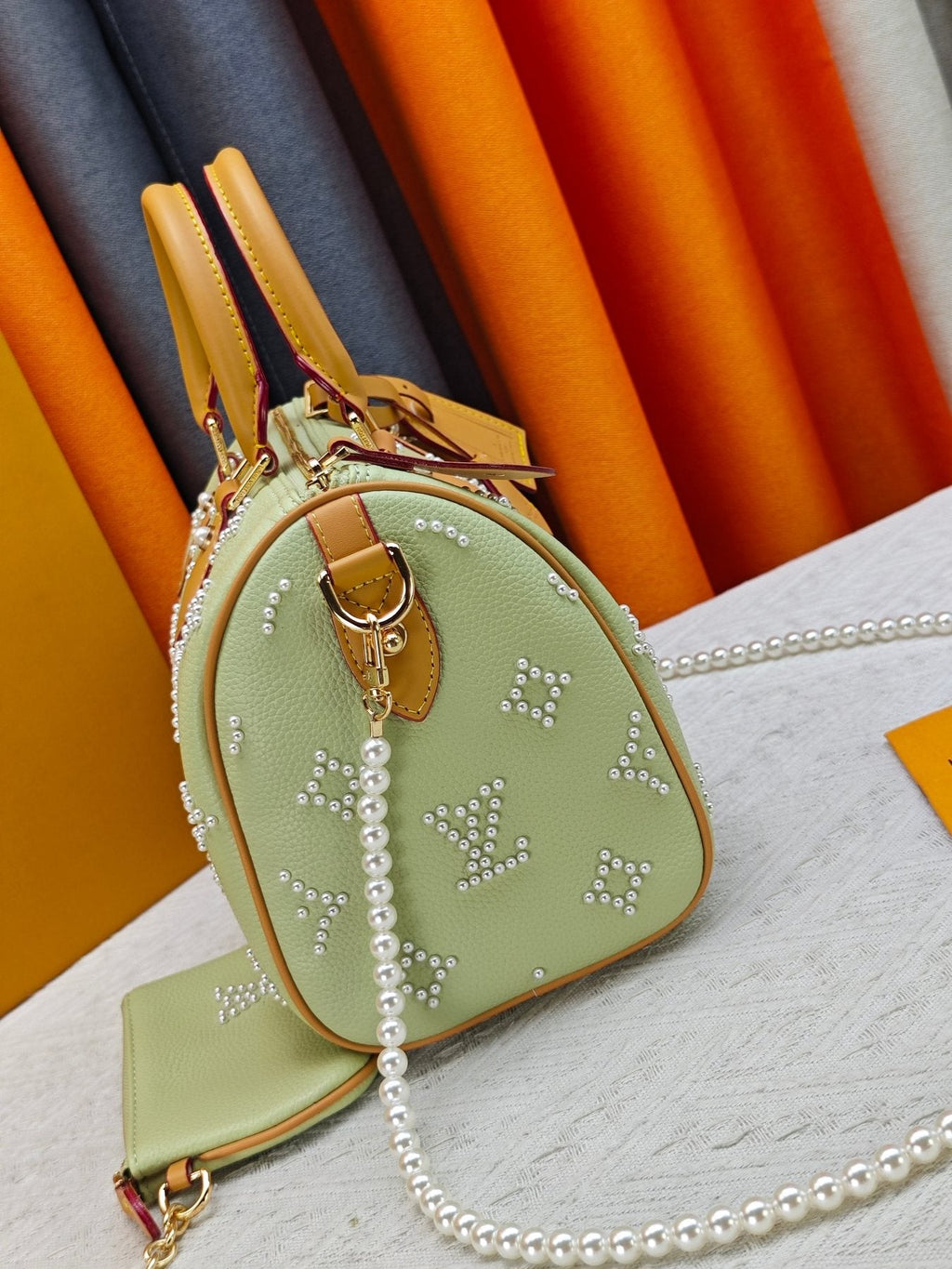Louis Vuitton Speedy Bandoulière Pearl-Motif Handbag — side