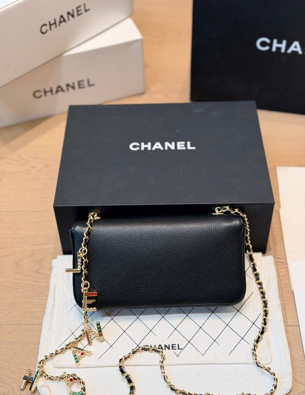 Chanel Letter-Charm Chain Flap Shoulder Bag — back