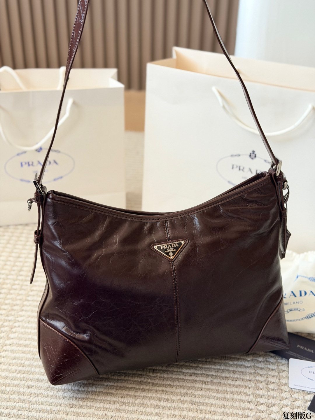 Prada Aimee Glossy Shoulder Bag — front