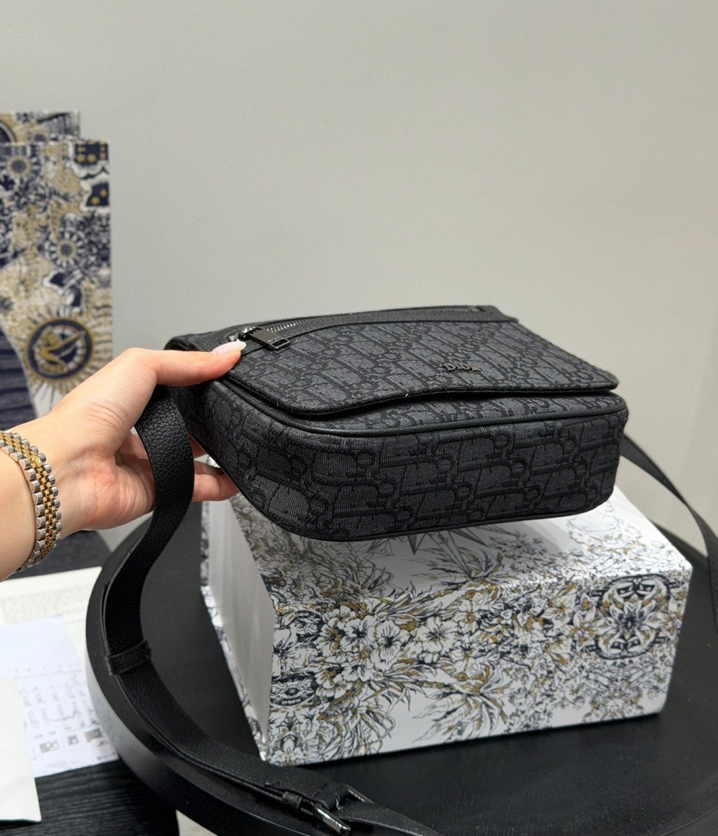 Dior Dark Monogram Flap Messenger Bag — side