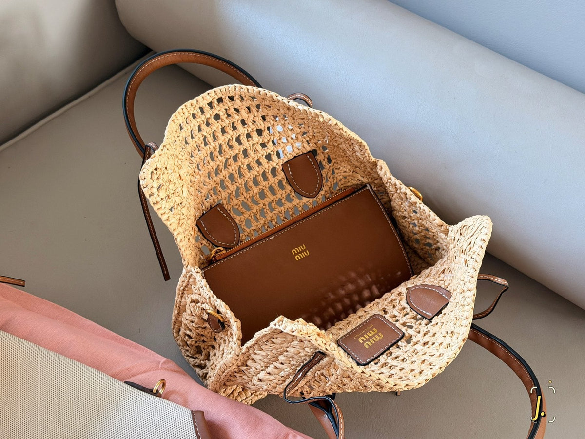 Miu Miu Open-Weave Basket Tote Bag — front