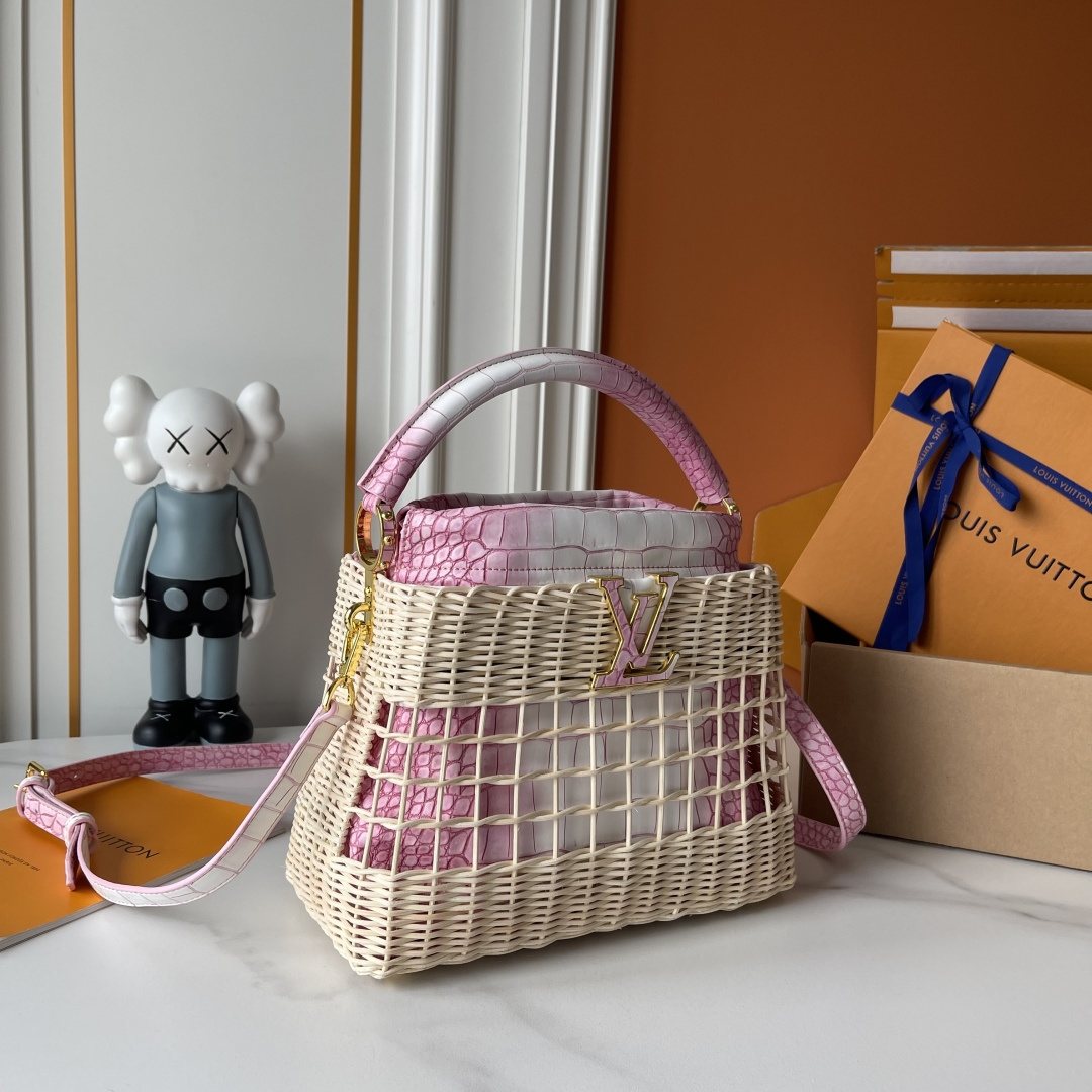 Louis Vuitton Capucines BB Rattan Woven Top-Handle Bag — front