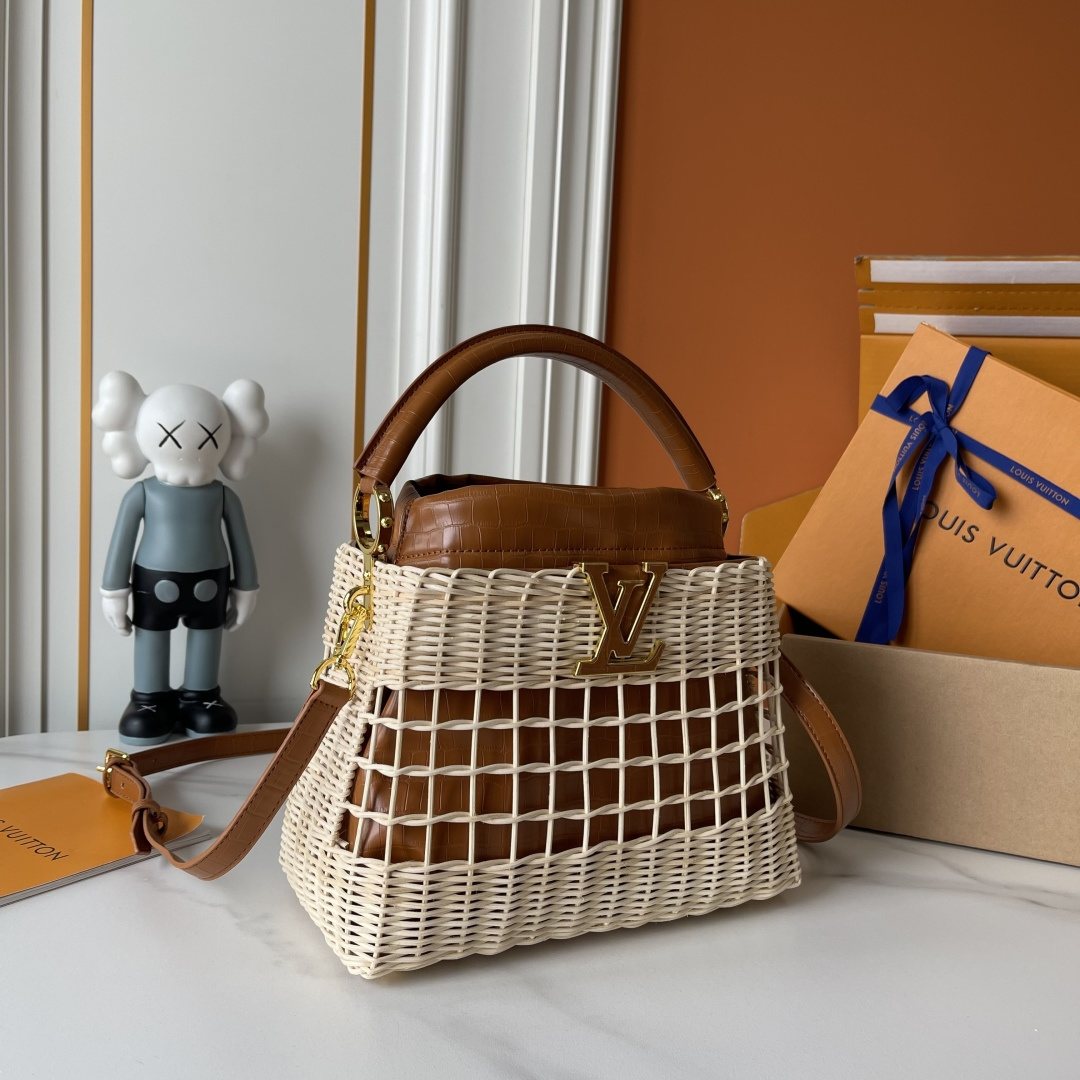 Louis Vuitton Capucines BB Rattan Woven Top-Handle Bag — front