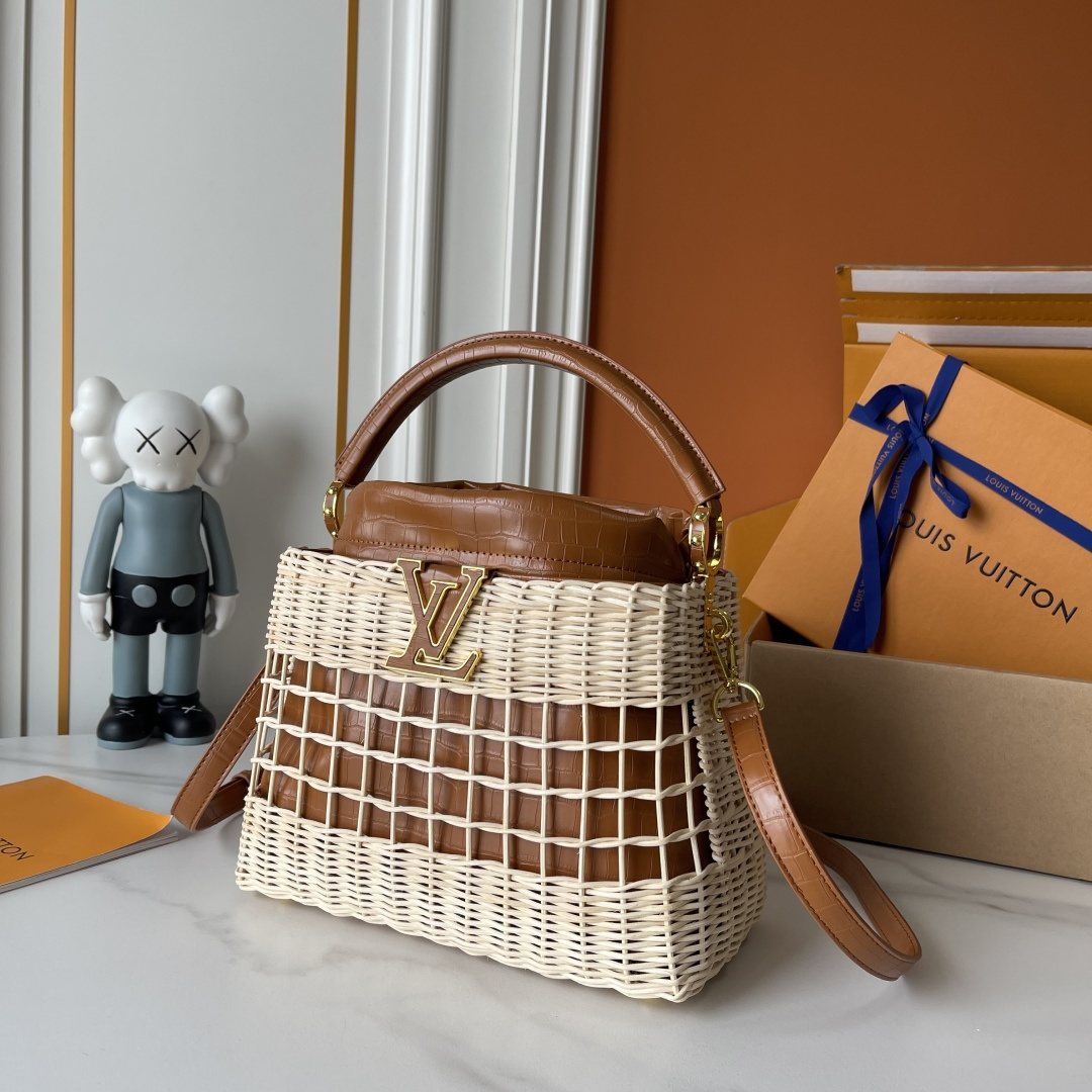 Louis Vuitton Capucines BB Rattan Woven Top-Handle Bag — front