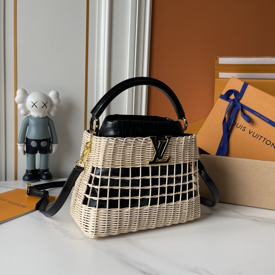Louis Vuitton Capucines BB Rattan Woven Top-Handle Bag — front