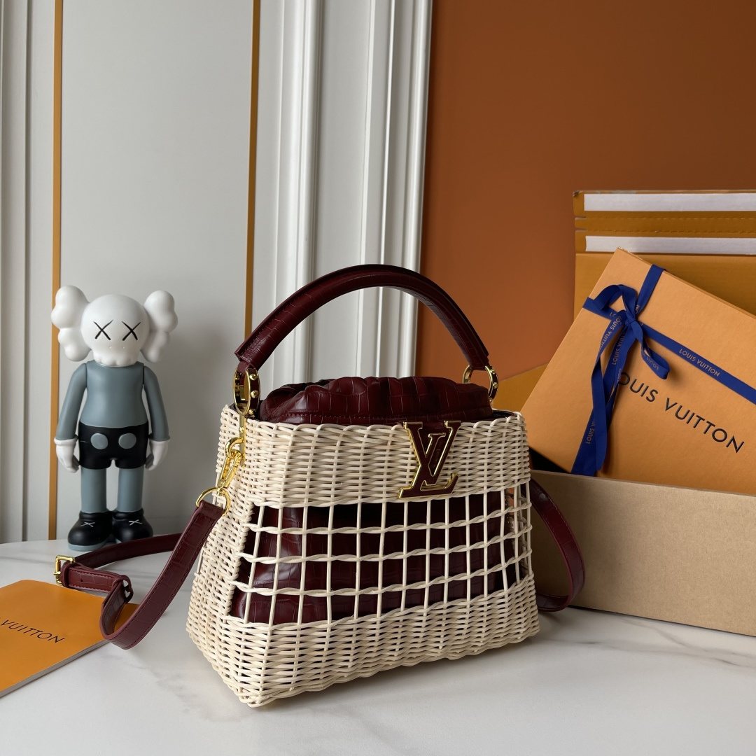 Louis Vuitton Capucines BB Rattan Woven Top-Handle Bag — front