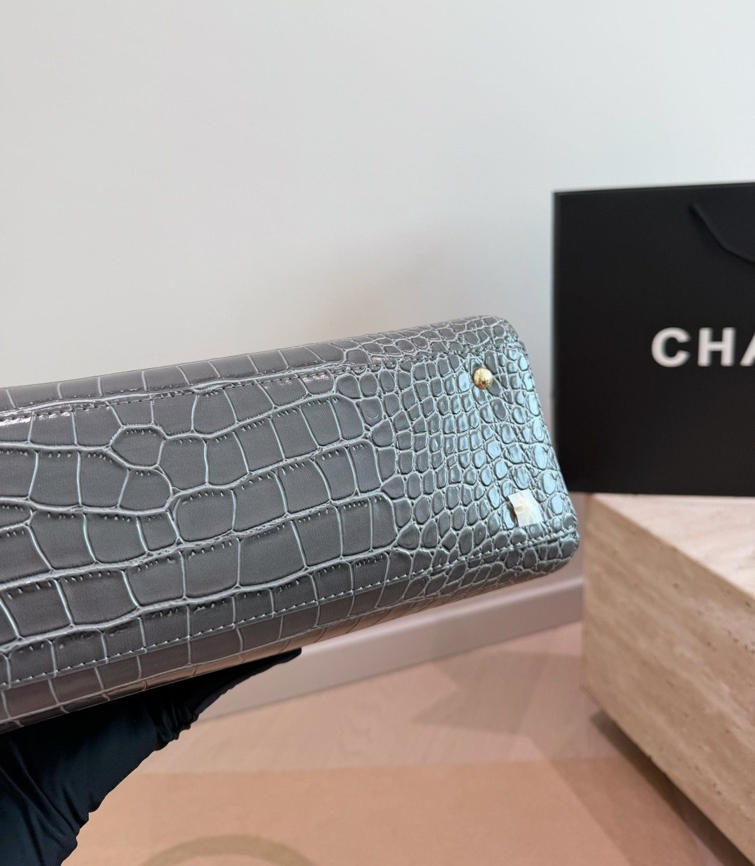 Chanel Cerf Crocodile-Embossed Tote Bag — detail