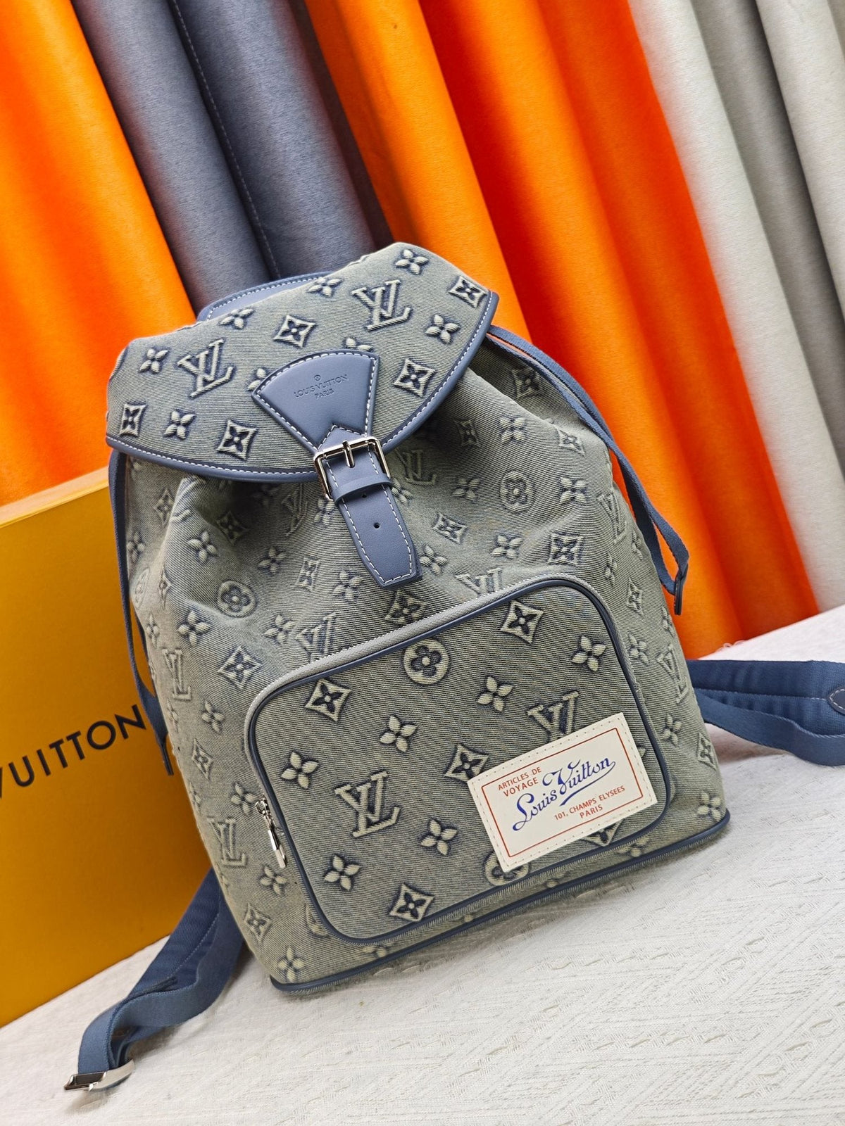 Louis Vuitton Montsouris Faded Denim Monogram Backpack — hero
