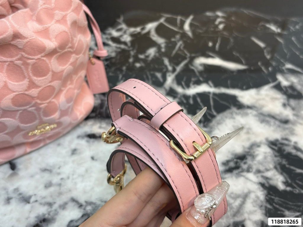 Coach Pink C-Pattern Drawstring Bucket Bag — detail