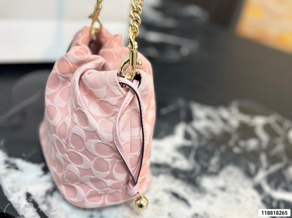 Coach Pink C-Pattern Drawstring Bucket Bag — side