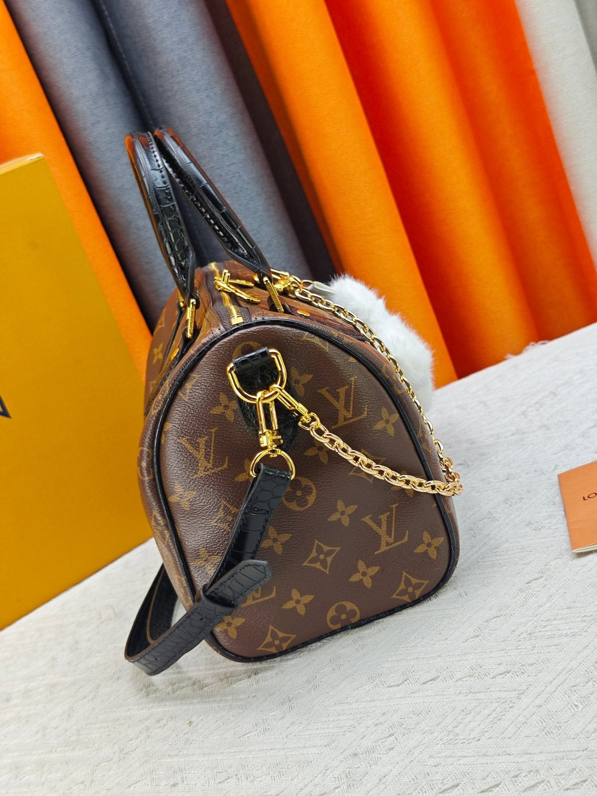 Louis Vuitton Speedy Bandoulière Monogram Satchel with Flower Ornament — side