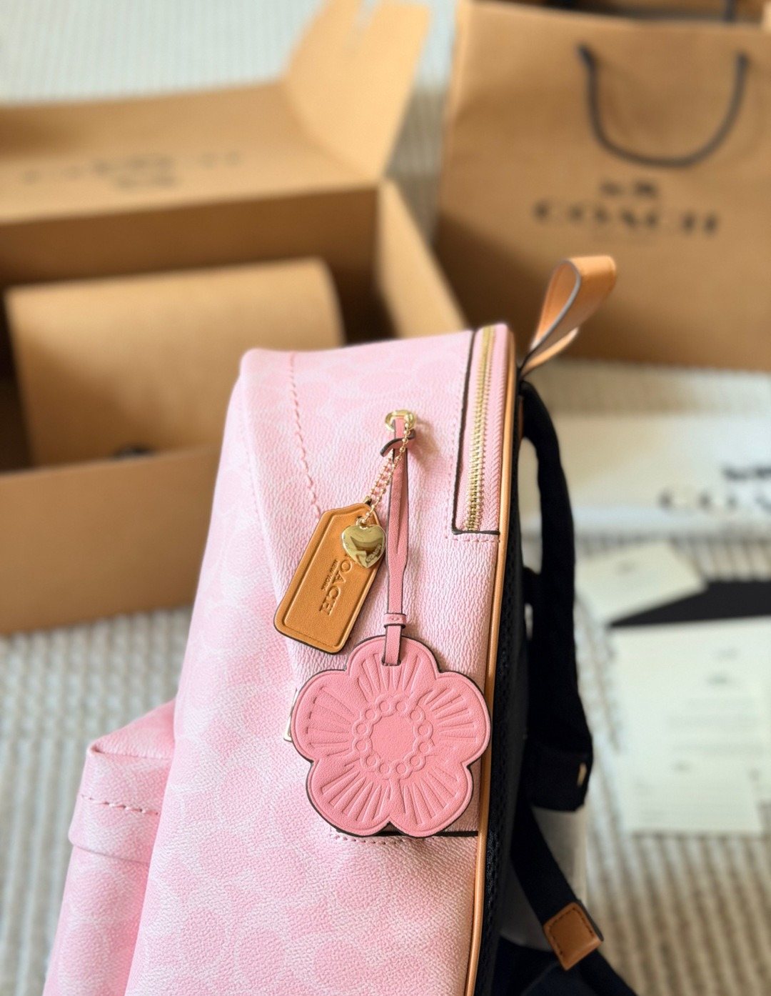 Coach Taylor Monogram Zip-Pocket Backpack — side