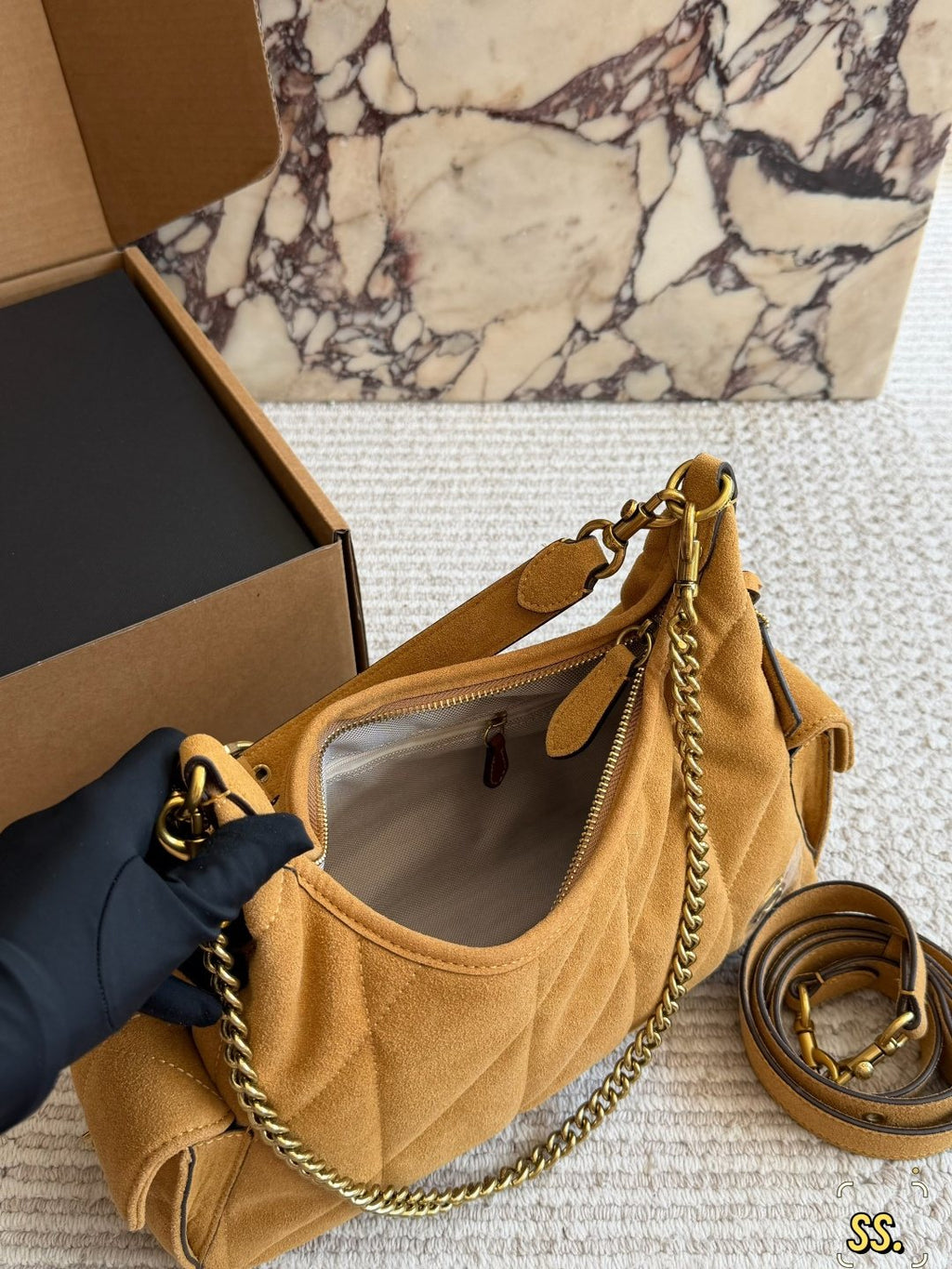 Coach Tan Diamond-Quilted Shoulder Bag — front