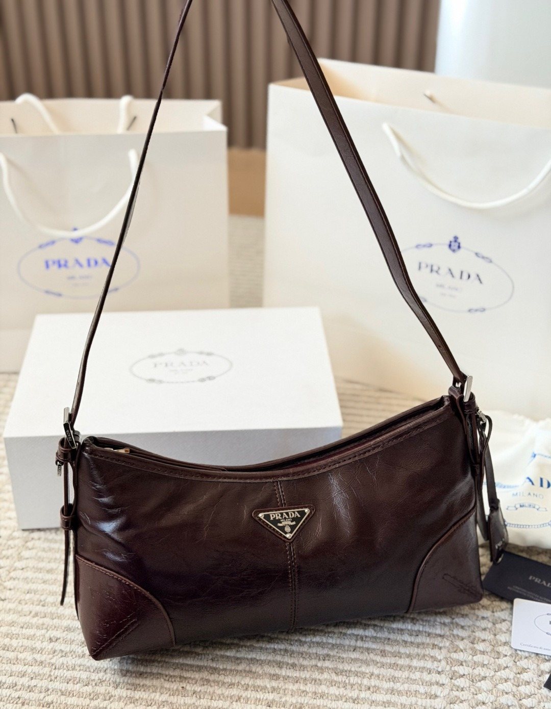 Prada Glossy Crescent Shoulder Bag — front