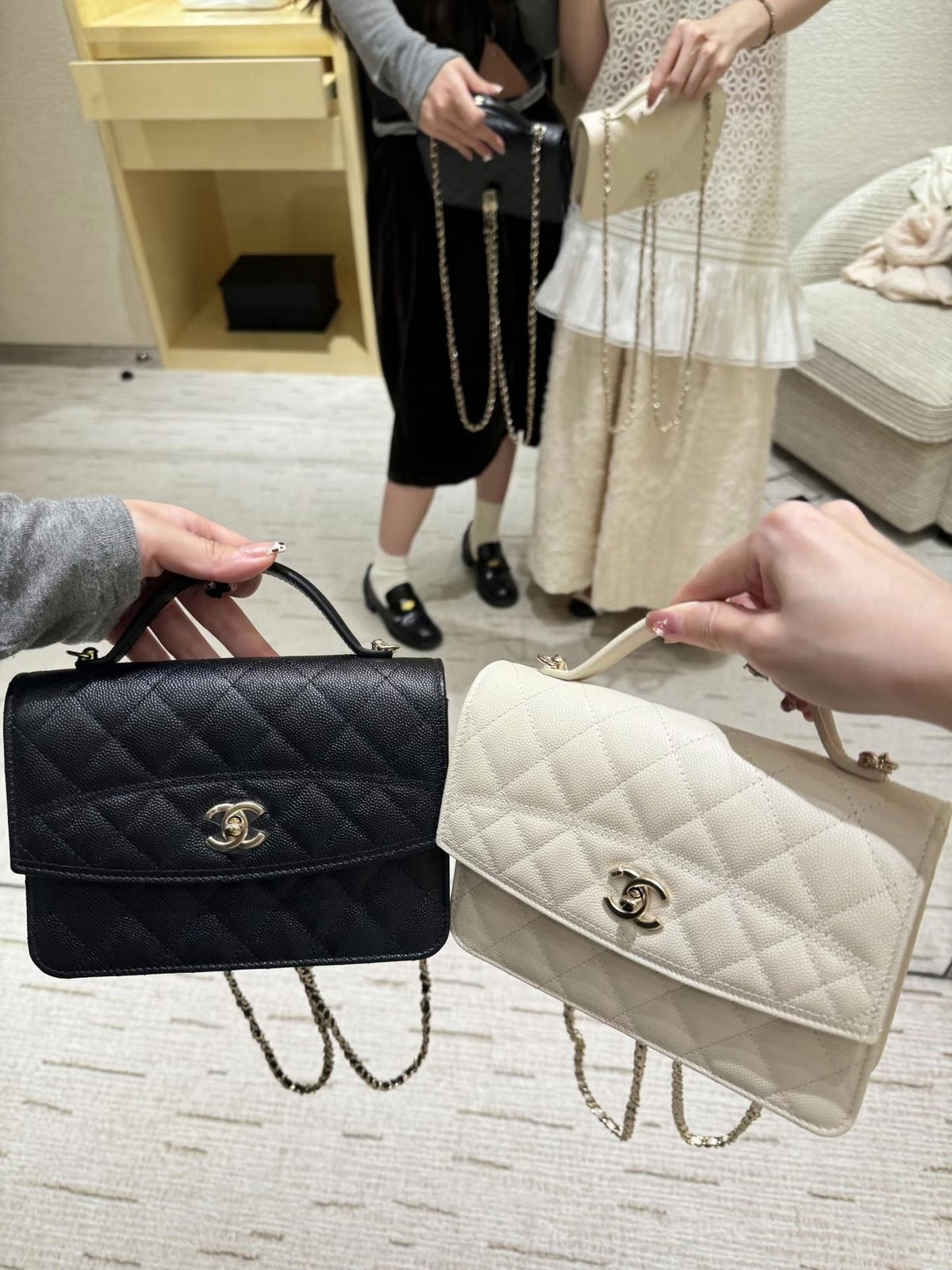 Chanel Quilted Top-Handle Flap Bag — comparison